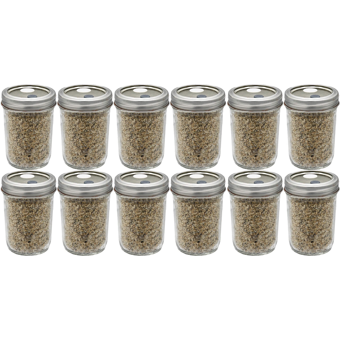 12 half pint jar of brown rice flour and vermiculite mushroom substrate