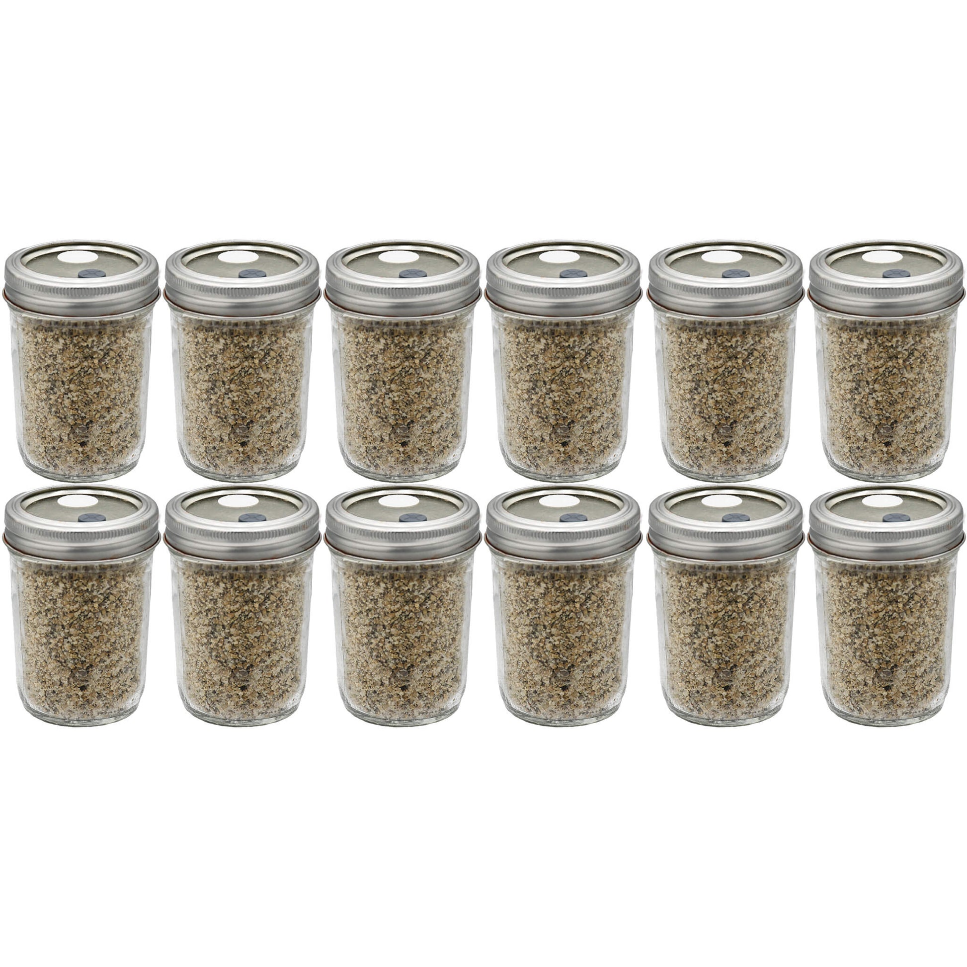 12 half pint jar of brown rice flour and vermiculite mushroom substrate