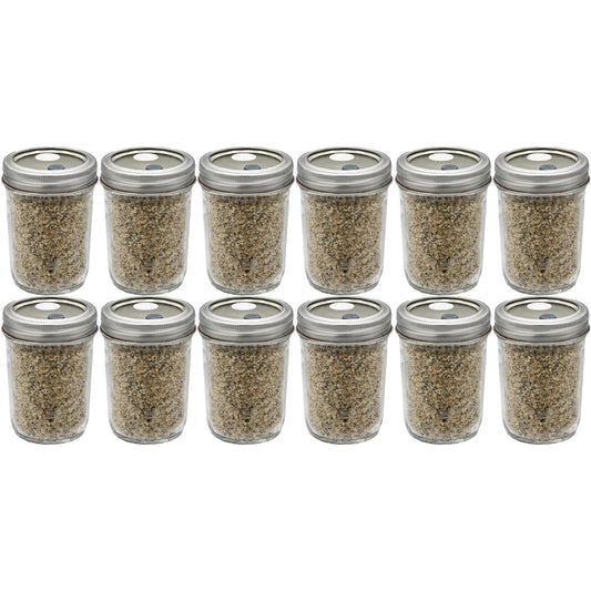 12 half pint jar of brown rice flour and vermiculite mushroom substrate